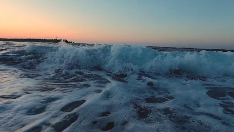 Slow Motion Of Sea Waves sunset Stock Footage 121334190
