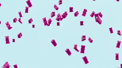 Slow Motion. Seamless Loop Background. Gummy bears candy. Pink jelly candy bears Video stock 197014376