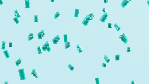 Slow Motion. Seamless Loop Background. Gummy bears candy. Aquamarine jelly candy Stock Footage 197014380