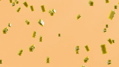 Slow Motion. Seamless Loop Background. Gummy bears candy. Yellow jelly candy  스톡 동영상 197014643