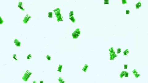 Slow Motion. Seamless Loop Background. Gummy bears candy. Green jelly candy bear Stock-Footage 197015663