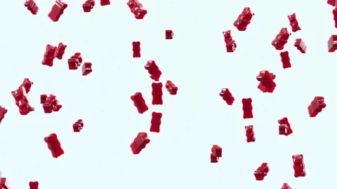 Slow Motion. Seamless Loop Background. Gummy bears candy. Red jelly candy bears  Stock-Footage 197015989