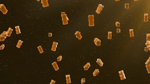 Slow Motion. Seamless Loop Background. Gummy bears candy. Orange jelly candy  스톡 동영상 197016321