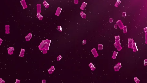 Slow Motion. Seamless loop background. Gummy bears candy. Pink jelly candy bears Video stock 197016360