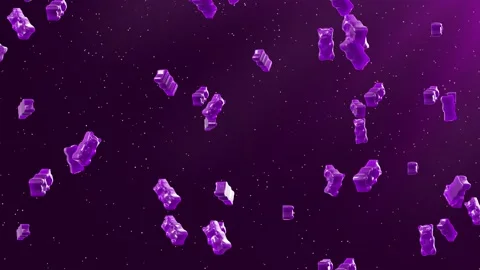 Slow Motion. Seamless loop background. Gummy bears candy. Purple jelly candy  Stock Footage 197016420