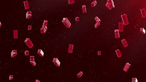 Slow Motion. Seamless Loop Background. Gummy bears candy. Red jelly candy bears  動画素材 197016840