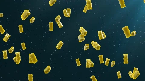 Slow Motion. Seamless Loop Background. Gummy bears candy. Yellow jelly candy  Stock Footage 197016898