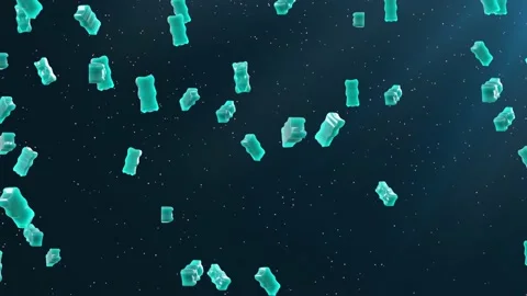 Slow Motion. Seamless Loop Background. Gummy bears candy. Aquamarine jelly candy Video stock 197016986