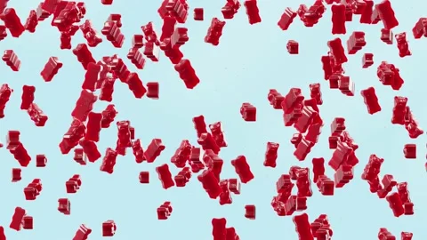 Slow Motion. Seamless Loop Background. Gummy bears candy. Red jelly candy bears  Video stock 197017091