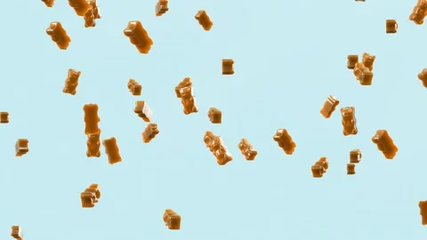 Slow Motion. Seamless Loop Background. Gummy bears candy. Yellow jelly candy  Video stock 197018915