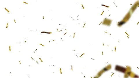 Slow motion. Seamless loop. Gold confetti explosions pack on white background  스톡 동영상 184011114
