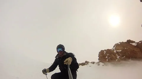 Slow motion selfie view of extreme skier in Argentina Stock Footage 56023461