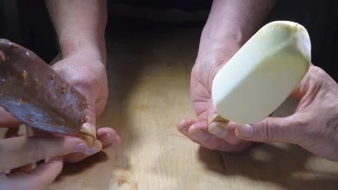 Slow motion – Serving two chocolate covered ice cream lollies / bars. Video stock 108376773
