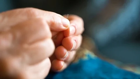 Slow Motion Sewing Hands Stock Footage 92859926