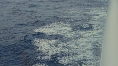 Slow Motion Ship Hull Wake Cutting Through Deep Blue Southern Ocean Waves Stock Footage 332141820