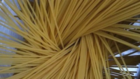 Slow Motion Shoot On Spaghetti Falling Into Pan Stock Footage 220773956