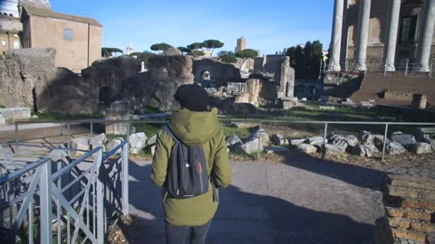 Slow motion shot (180 frames) of female tourist / woman in Rome is walking Stock Footage 132492753