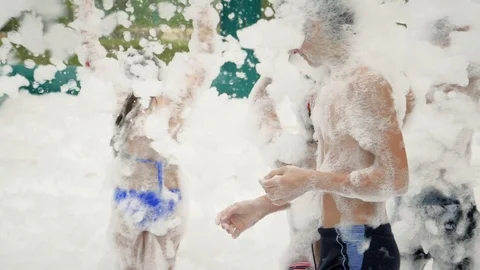 Slow motion shot: Active foam party. HD Stock Footage 124487094