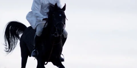 Slow motion shot of an Arabic man riding a horse. Video stock 46871401
