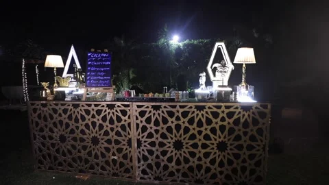 Slow motion shot of the bar stall at the Indian Wedding Cocktail Function Stock Footage 169747383