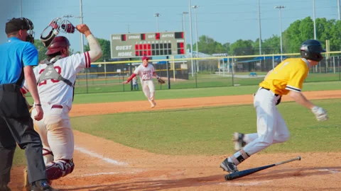 Slow Motion Shot Of Baseball Player Swinging His Bat And Hitting The Ball Stock Footage 237671698