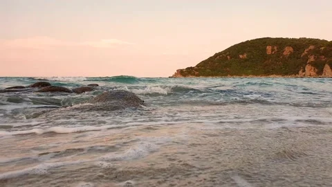 Slow motion shot of Beach waves close up low view Stock Footage 149218719