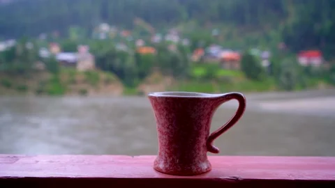 Slow motion shot of beautiful tea cup in hilly area of Pakistan. Stock Footage 200747778