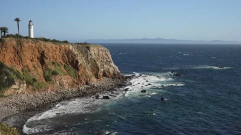 Slow motion shot of the cliff and Point Vicente light house in Palos Verdes. Stock Footage 277242163