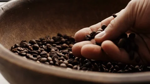 Slow motion shot of coffee beans Stock-Footage 87639821