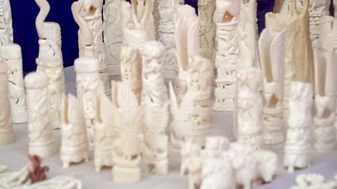 Slow motion shot of cultural handmade ornaments made by bones in Pakistan (2 Stock Footage 252118705