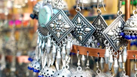 Slow motion shot of cultural handmade jewellery  for ladies (2) Stock Footage 252124149