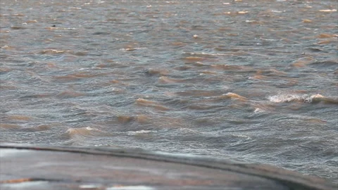 Slow motion shot of the Danube river on a very windy day Stockbeeldmateriaal 224965870