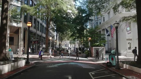 A slow motion shot of a diverse crowd of people cross a busy city street Stock Footage