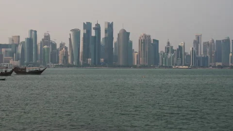Slow Motion Shot of Doha Financial District Skyline. Stock Footage 336722854