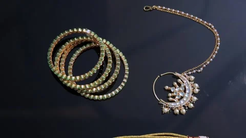 A slow motion shot of elegant Indian bridal jewelry Stock Footage 327906307