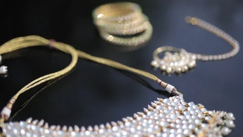 A slow motion shot of elegant Indian bridal jewelry Stock-Footage 327906308
