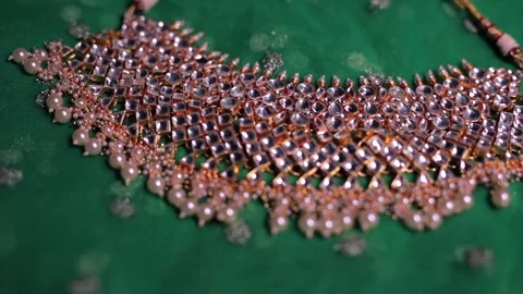 A slow motion shot of elegant Indian bridal jewelry Stock Footage 327906313