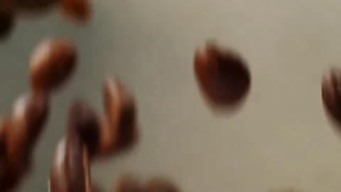 Slow Motion Shot of exploded roasted Coffee Beans on Gradient grey. Video stock 151118565