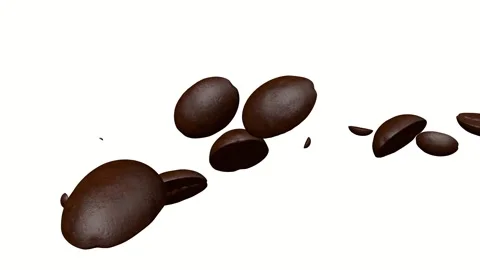 Slow Motion Shot of Falling Coffee Beans in white background. Flying floating Stock Footage 247082628