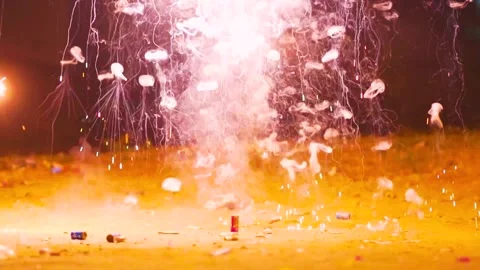 Slow motion shot of firecracker bursting during the Diwali festival in India. De Stock Footage 339785082