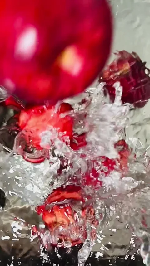 Slow motion shot of a fresh apple falling into water Vídeos de archivo 336136129
