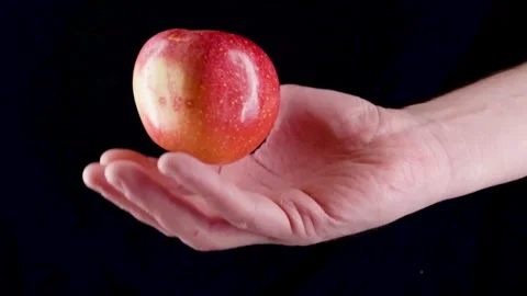 Slow Motion Shot of Fresh Red Apple Being Tossed and Caught by Male Hand Video stock 293180980