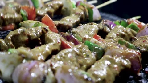 Slow Motion Shot of Fresh Skewer Stock Footage 135258049