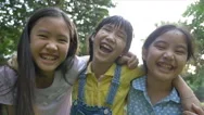 Slow Motion Shot : Group Of Little Happy Asian Girls Playing Together Stock Footage