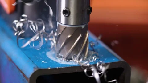 Slow motion shot of high-speed drill cutting into metal frame - HD 25P. Stock Footage 87850181