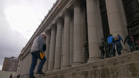Slow Motion Shot Of Impressive Penn Station On Beautiful NY Street  Stock Footage 113840003