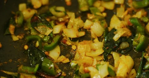 Slow Motion shot of a India Mix Vegetable Dish being prepared Stock Footage 116666050
