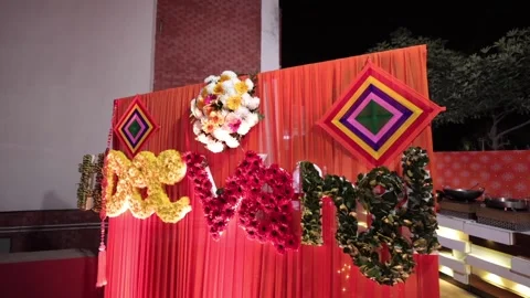 A Slow Motion Shot of an Indian Wedding Decoration at the Wedding Venue Stock Footage 170598693
