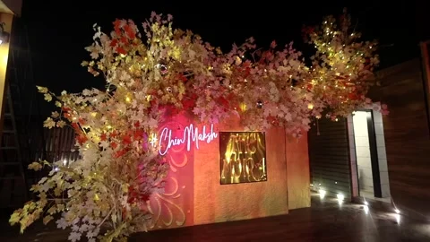 A Slow Motion Shot of an Indian Wedding Venue Decoration in India Stock Footage 278729645