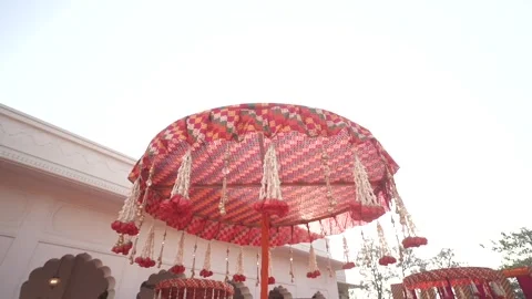 A Slow Motion Shot of an Indian Wedding Venue  Decoration in India Stock Footage 282012001